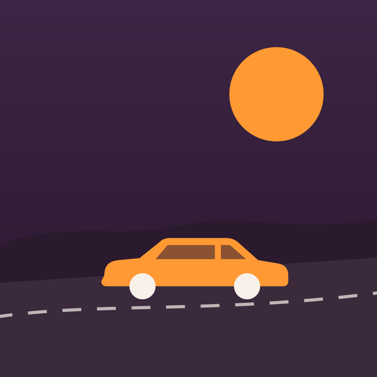 A rental car on a coastal road at golden hour